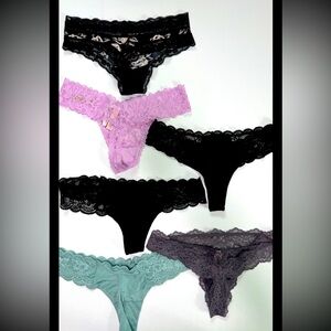 Victoria’s Secret Panties S Bundle of 6 Pink  Blue Thong Black Thong Angel